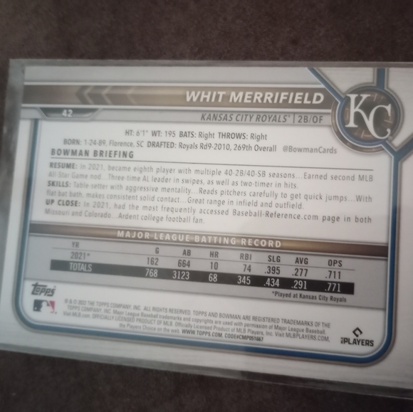 2022 Bowman Witt Merrifield #247/399 Green Refractor - Picture 2 of 2